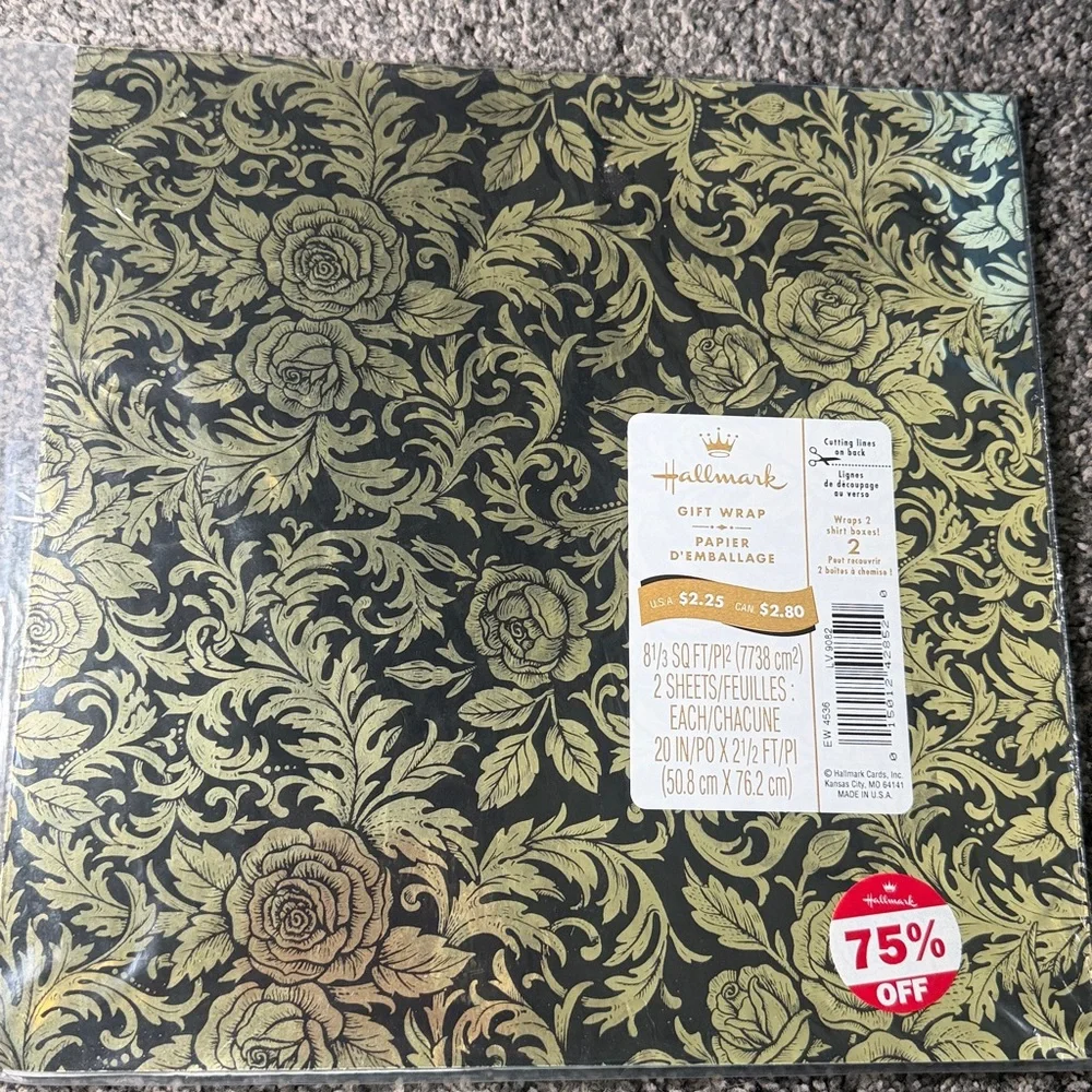 5/$25 VINTAGE Birthday Wrapping Paper Gold Roses